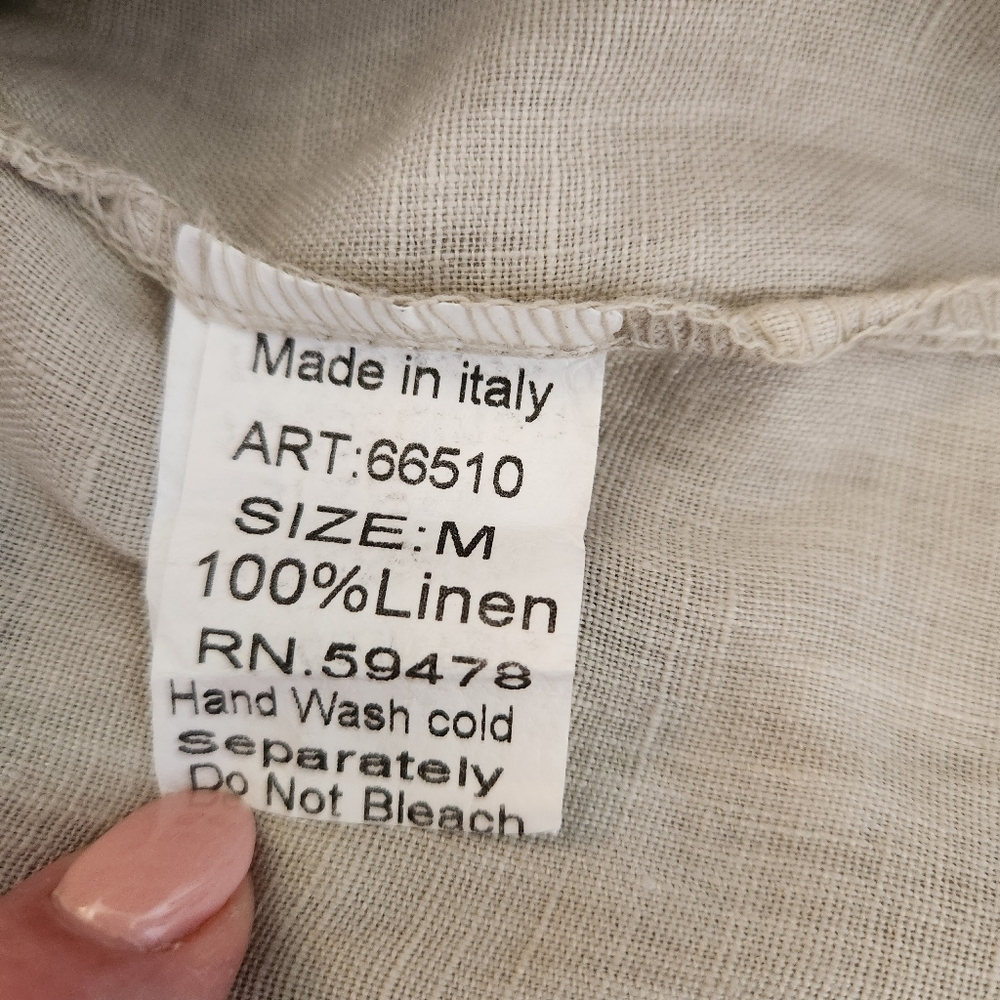 Blu Orchid Linen Dress Sequins Sleeveless Summer  Sundress Tunic Beige Italy M - Picture 11 of 13